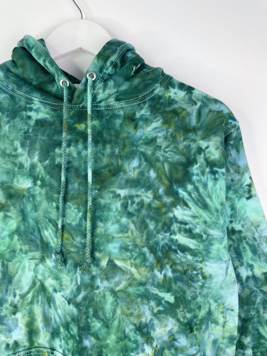 XS | Ice Dye Dark Green Hand Dyed Pullover Hoodie